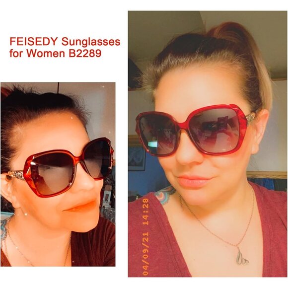 Women's Red Crystal Square Sunglasses Sparkling Composite Shiny Frame Design - Picture 2 of 8